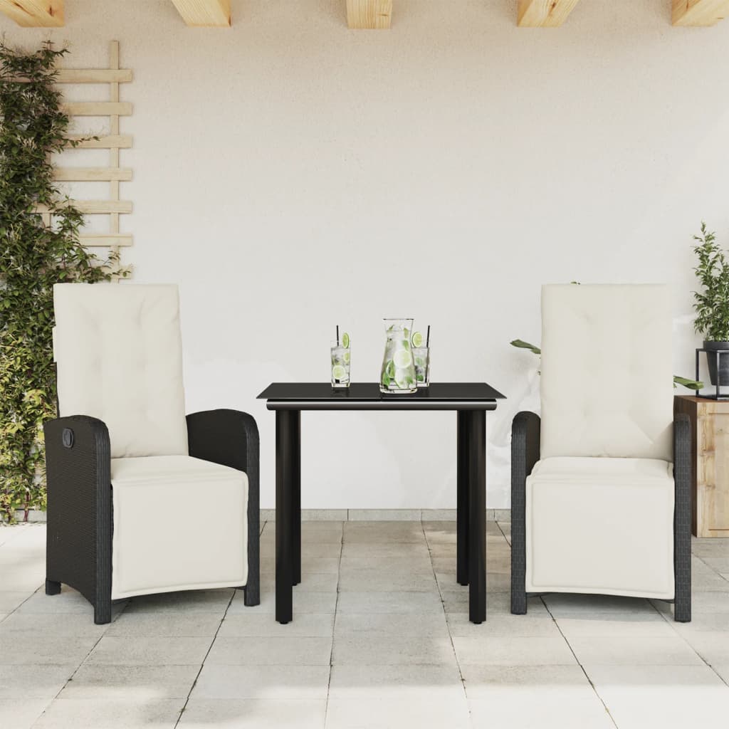 Matgrupp För Trädgården Med Dynor 7 Delar Svart Konstrotting