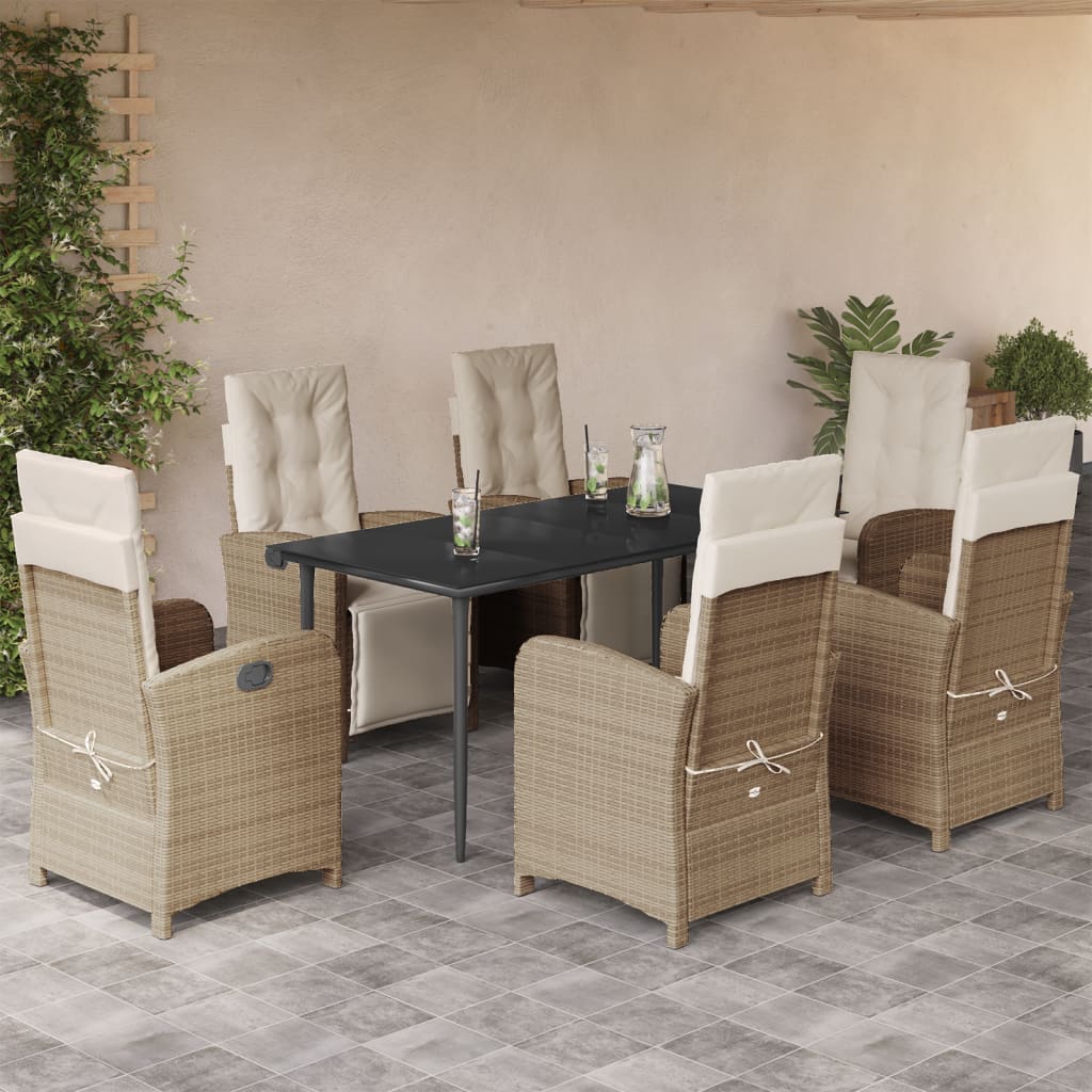 Matgrupp För Trädgården Med Dynor 7 Delar Beige Konstrotting