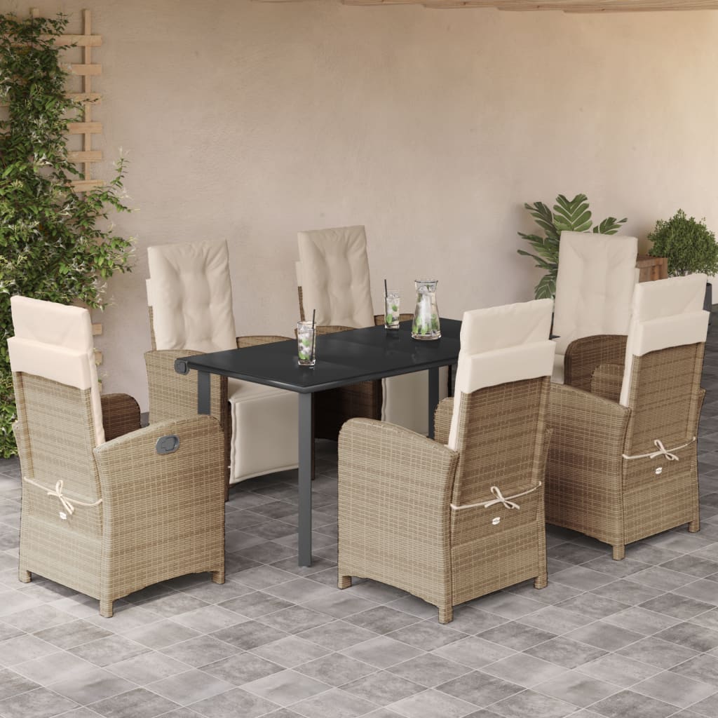 Matgrupp För Trädgården Med Dynor 7 Delar Beige Konstrotting