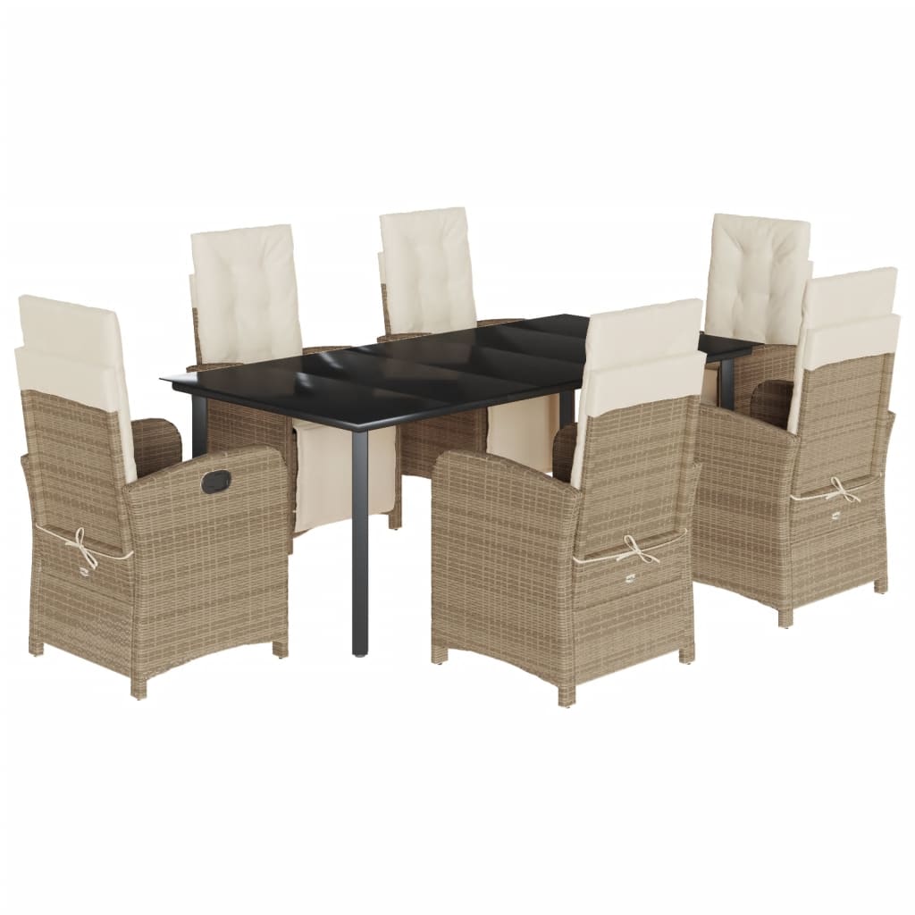 Matgrupp För Trädgården Med Dynor 7 Delar Beige Konstrotting