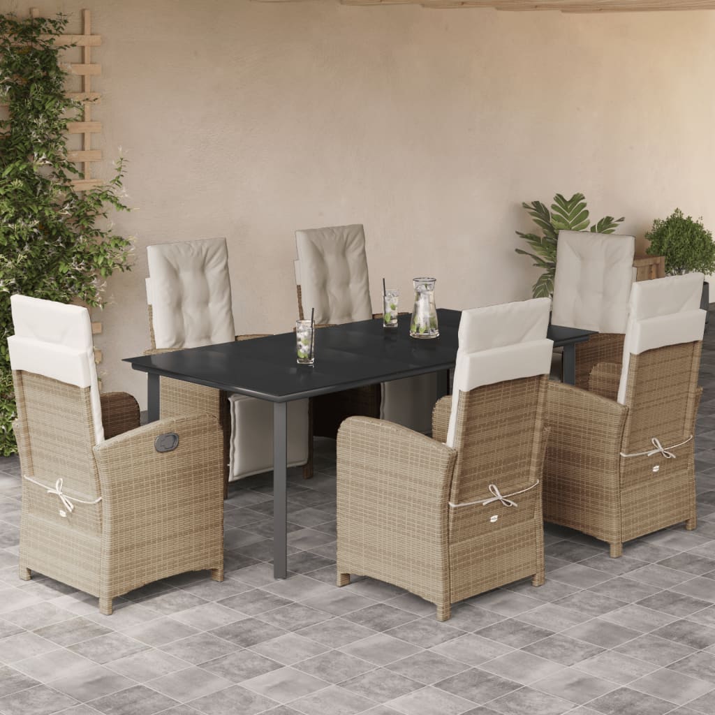 Matgrupp För Trädgården Med Dynor 7 Delar Beige Konstrotting