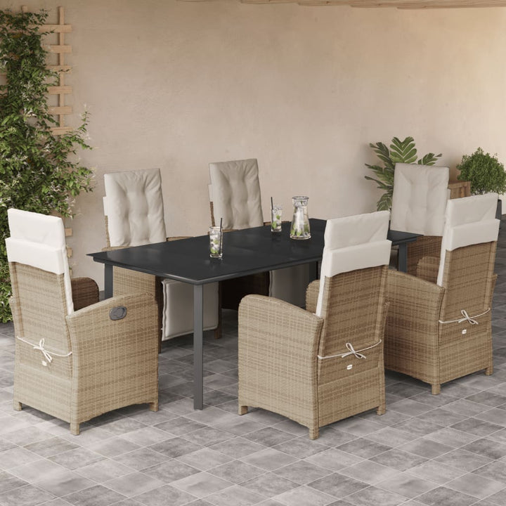 Matgrupp För Trädgården Med Dynor 7 Delar Beige Konstrotting