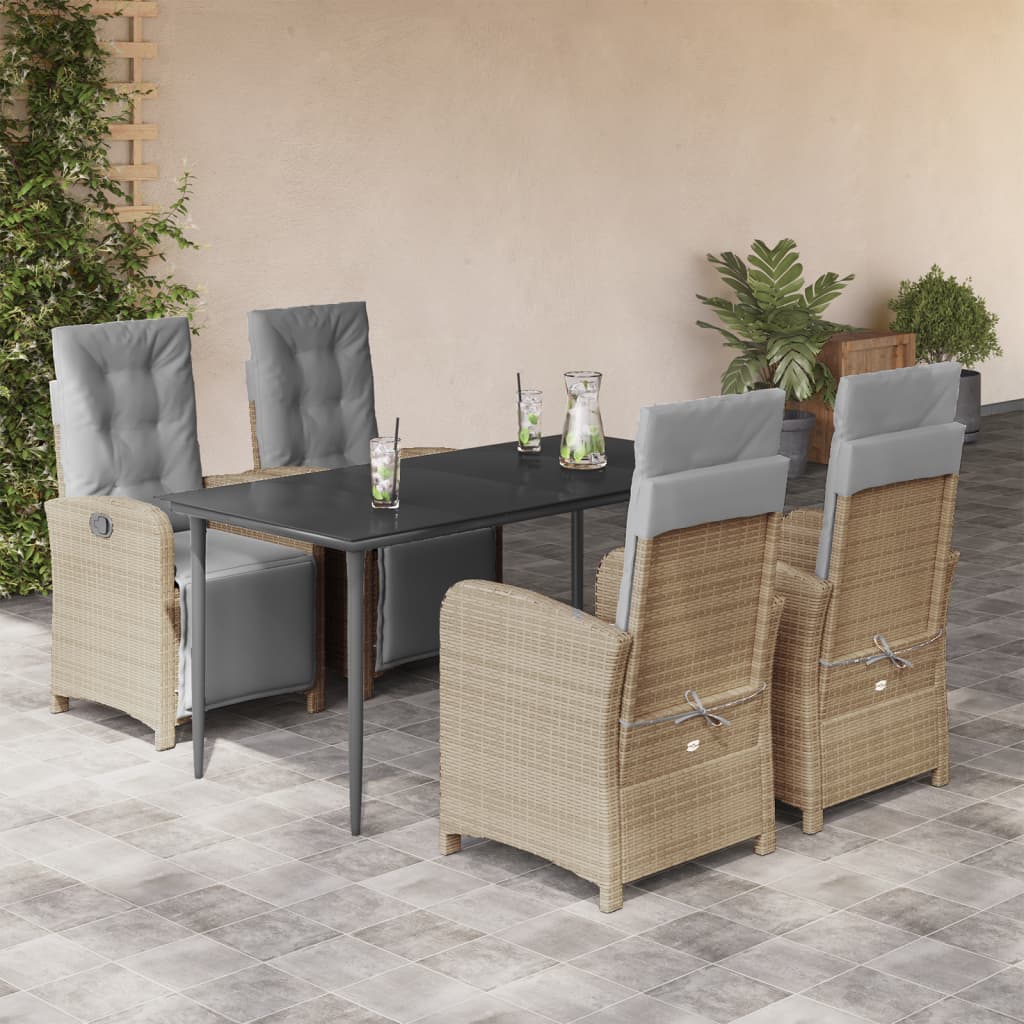 Matgrupp För Trädgården Med Dynor 5 Delar Beige Konstrotting