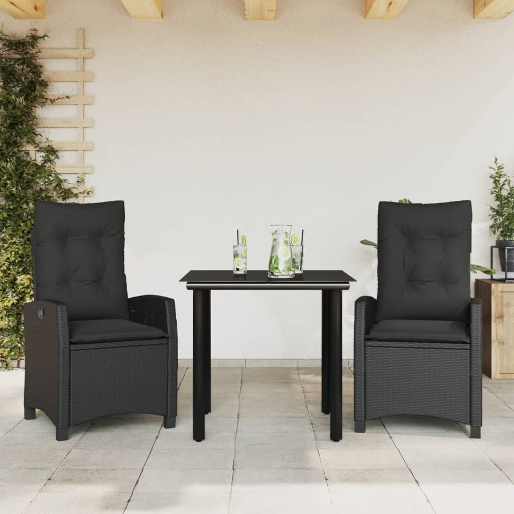 Matgrupp För Trädgården Med Dynor 3 Delar Svart Konstrotting