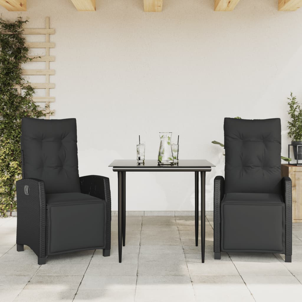 Matgrupp För Trädgården Med Dynor 7 Delar Svart Konstrotting