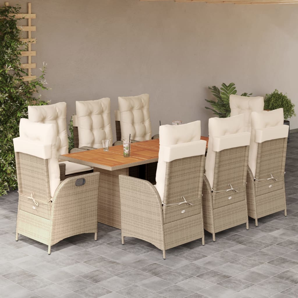 Matgrupp För Trädgården Med Dynor 9 Delar Beige Konstrotting