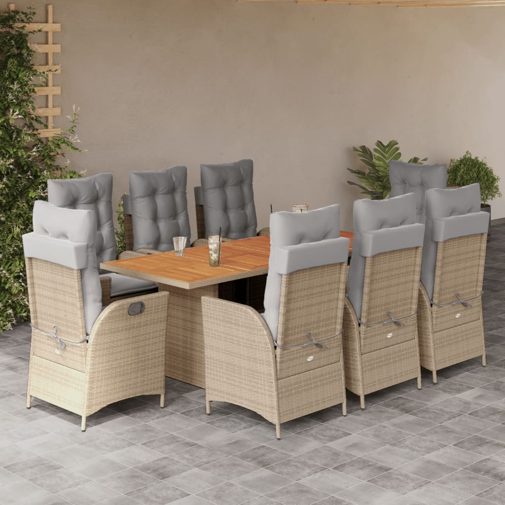 Matgrupp För Trädgården Med Dynor 9 Delar Beige Konstrotting