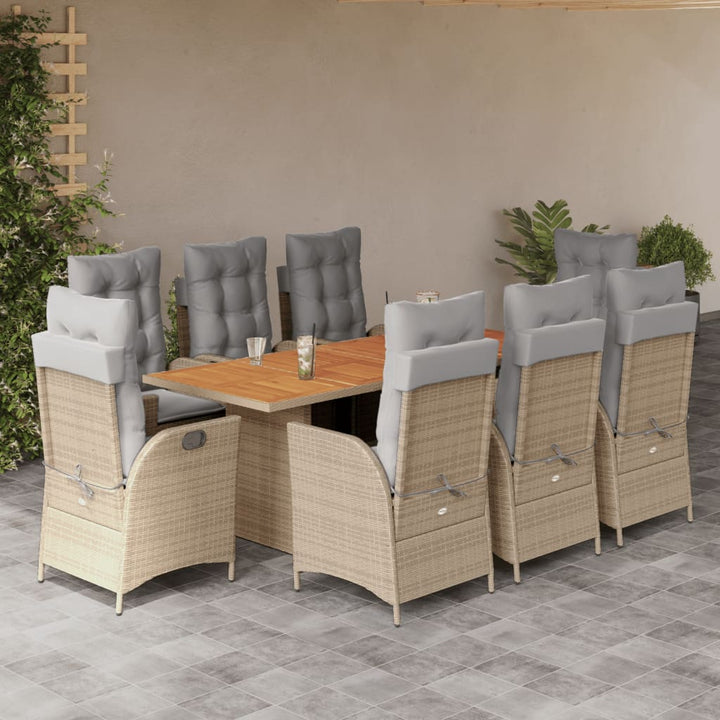 Matgrupp För Trädgården Med Dynor 9 Delar Beige Konstrotting
