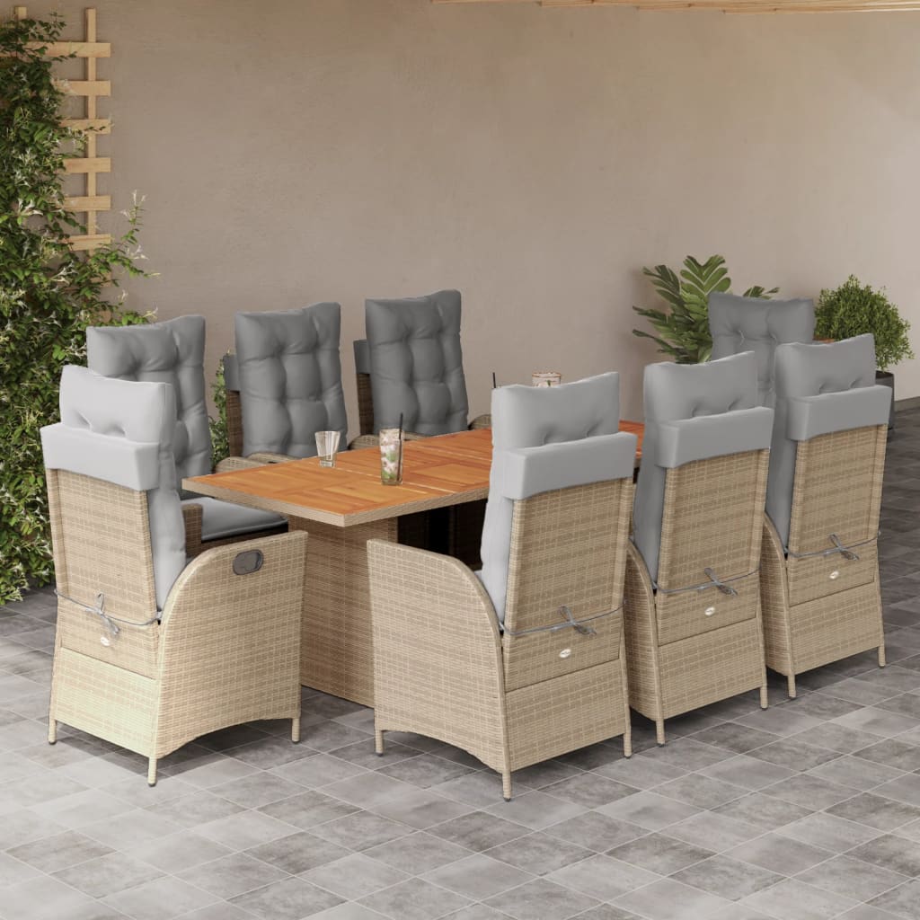 Matgrupp För Trädgården Med Dynor 9 Delar Beige Konstrotting