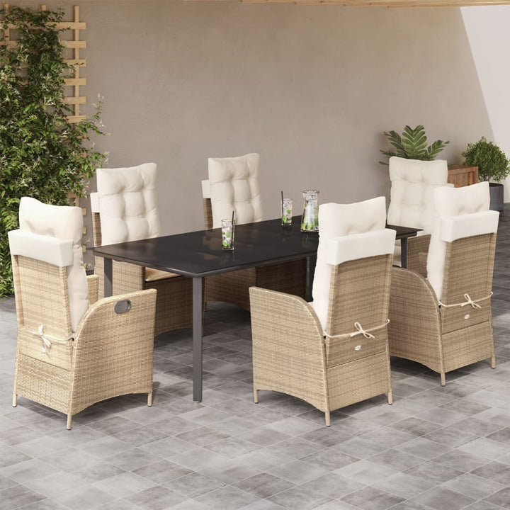 Matgrupp För Trädgården Med Dynor 7 Delar Beige Konstrotting