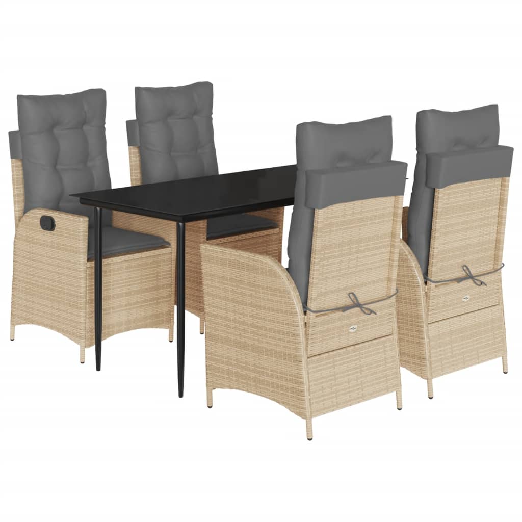 Matgrupp För Trädgården Med Dynor 5 Delar Beige Konstrotting