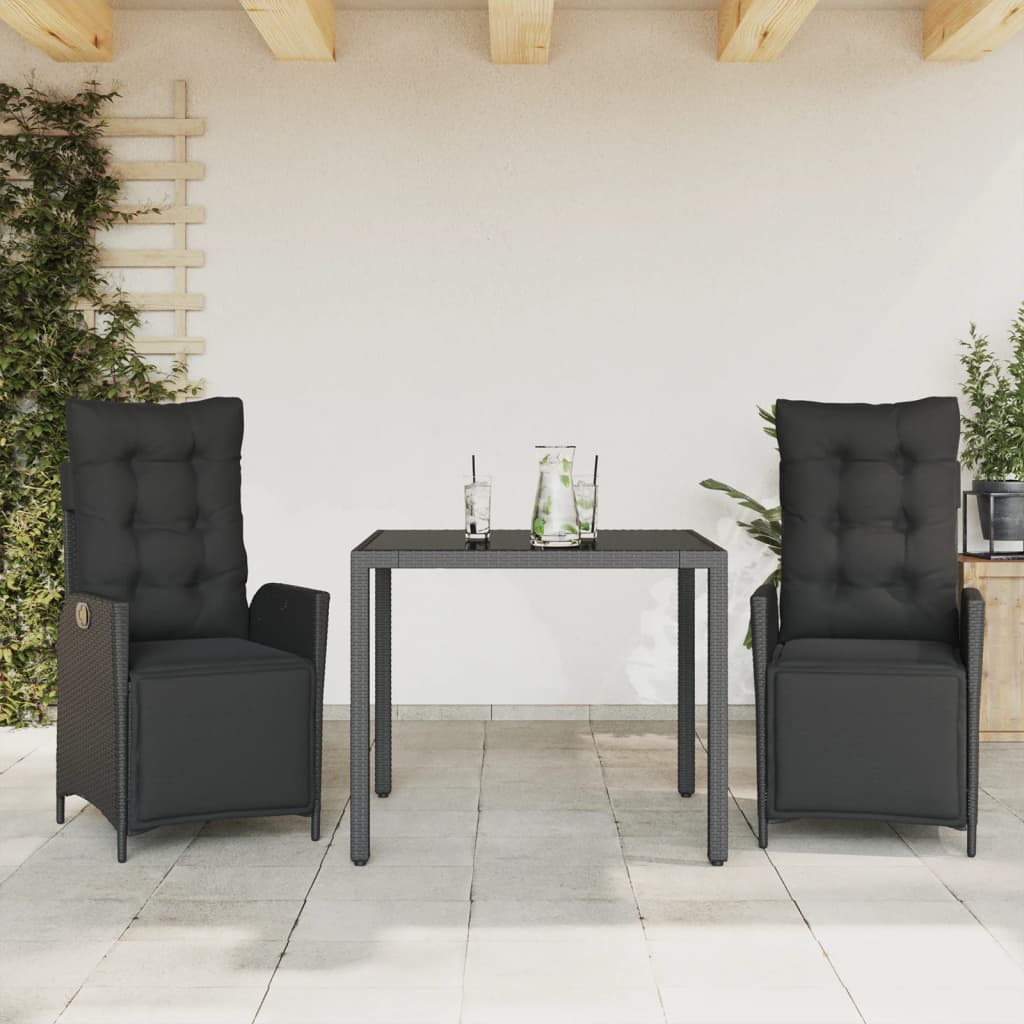 Matgrupp För Trädgården Med Dynor 7 Delar Svart Konstrotting