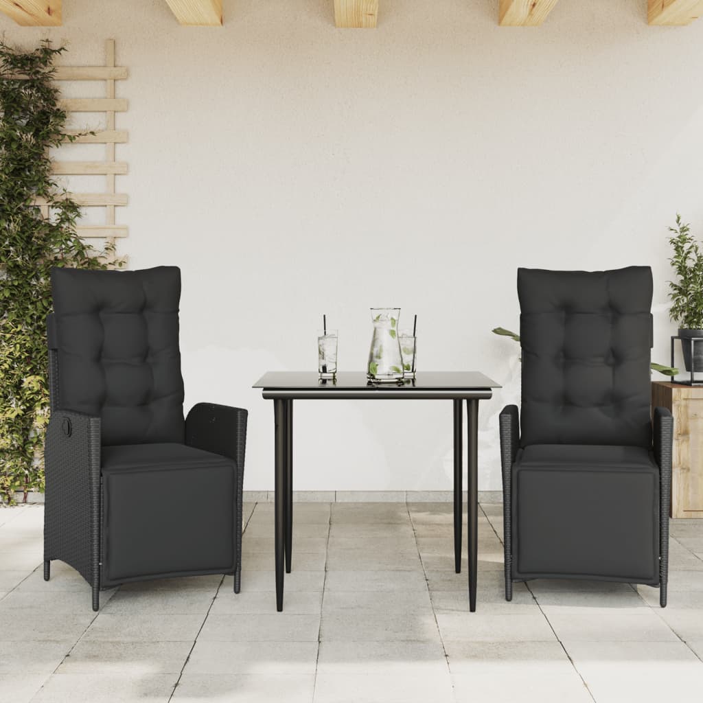 Matgrupp För Trädgården Med Dynor 7 Delar Svart Konstrotting