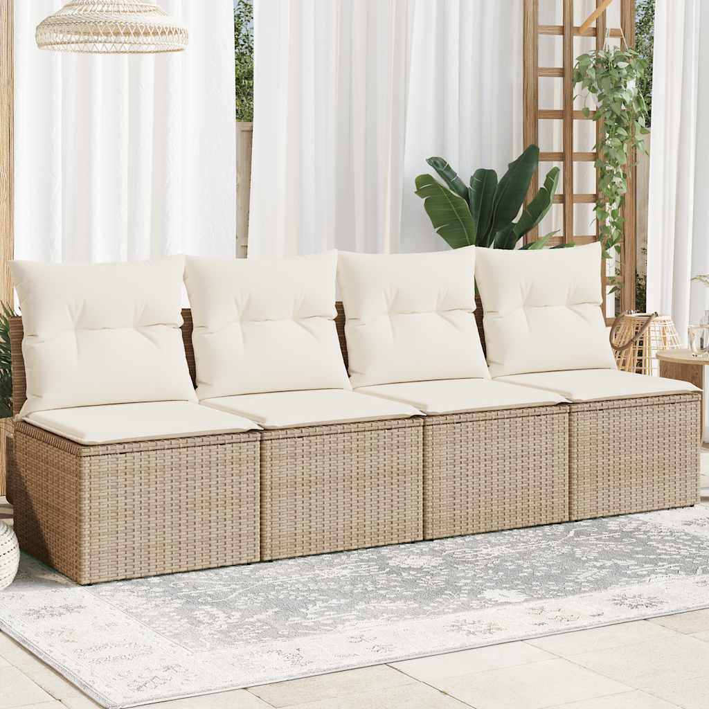 Trädgårdssoffa 4-Sits Med Dynor Konstrotting Beige