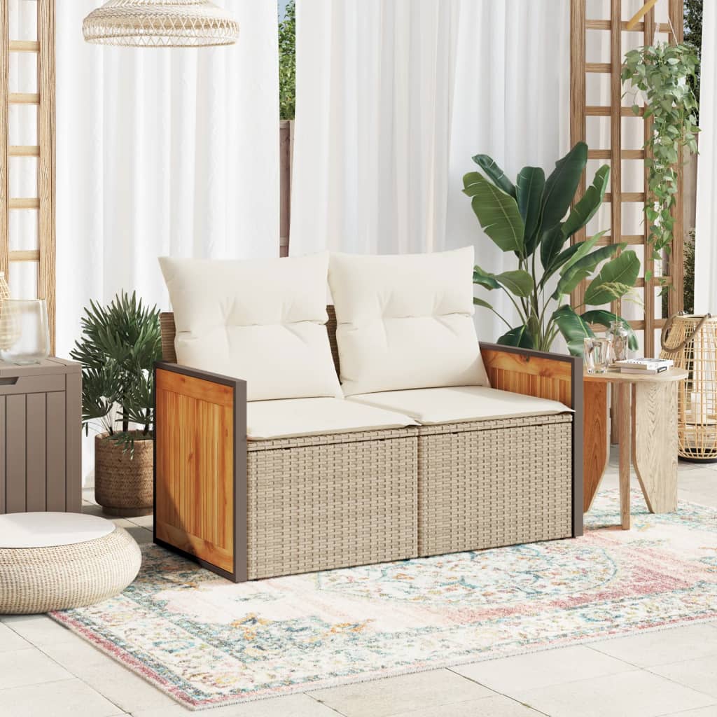 Trädgårdssoffa 2-Sits Med Dynor Konstrotting Beige