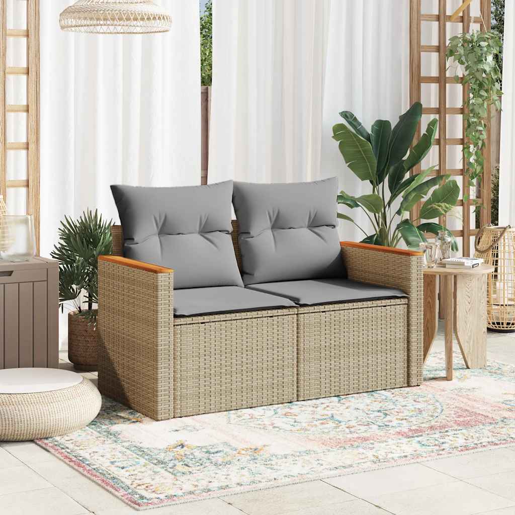 Trädgårdssoffa 2-Sits Med Dynor Konstrotting Beige