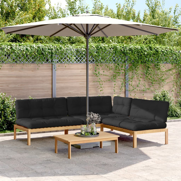 Pallsoffgrupp För Trädgården Med Dynor 4 Delar Massiv Akacia