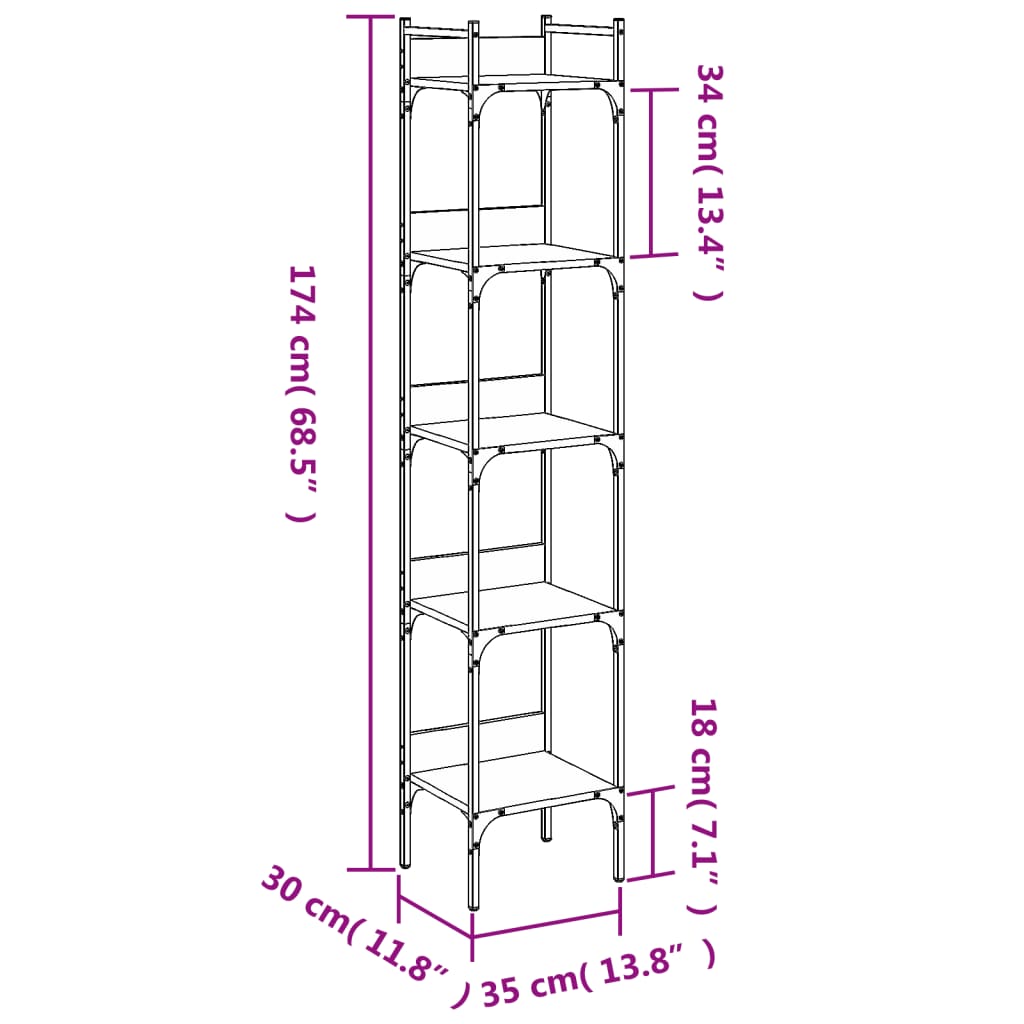 Bokhylla 5 Hyllplan 35X30X Konstruerat Trä
