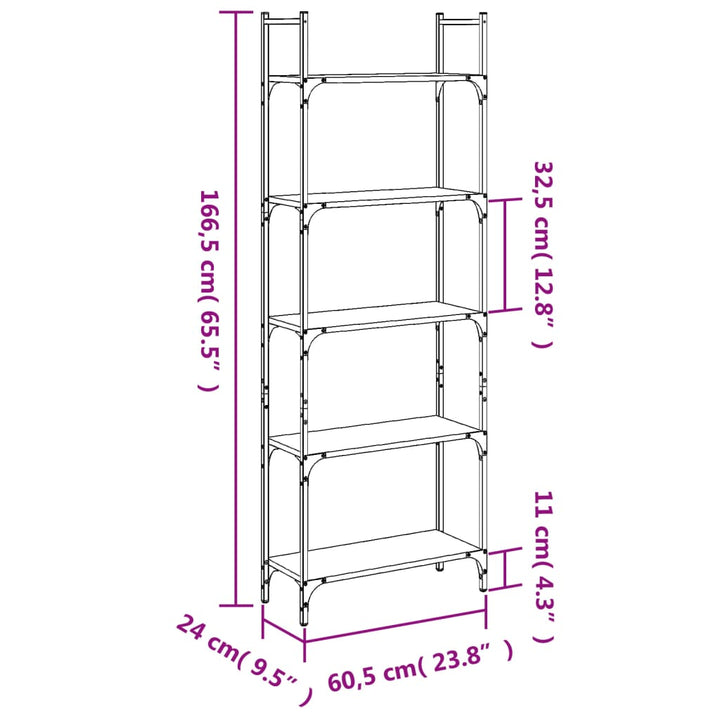 Bokhylla 5 Hyllplan 60,5X24X166,5 Cm Konstruerat Trä