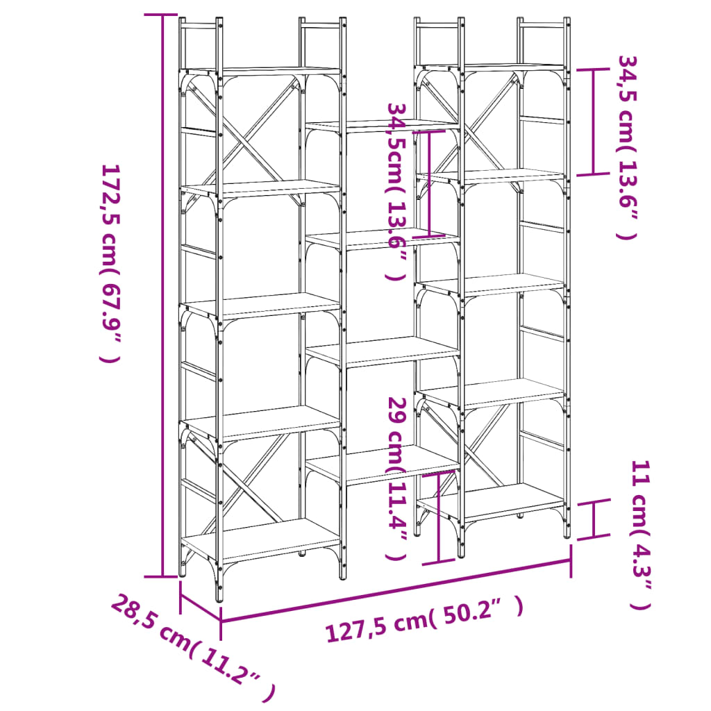 Bokhylla 127,5X28,5X172,5 Cm Konstruerat Trä