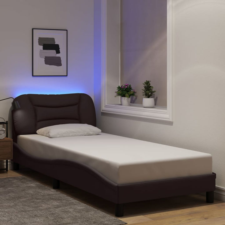 Bed Frame With Led Without Mattress &amp;quot;Hvar&amp;quot; Dark Brown Fabric