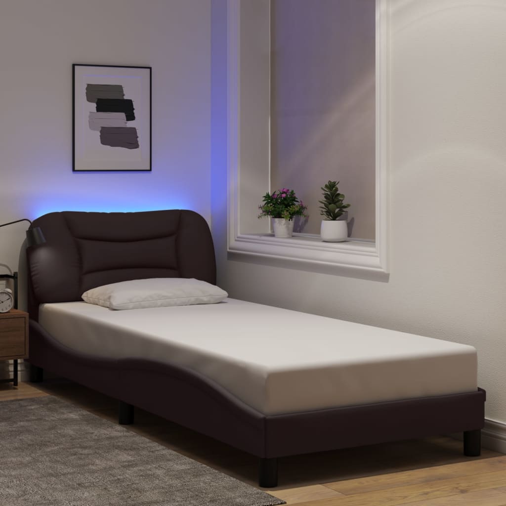 Bed Frame With Led Without Mattress &amp;quot;Hvar&amp;quot; Dark Brown Fabric
