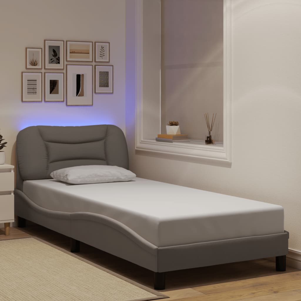 Bed Frame With Led Without Mattress &amp;quot;Hvar&amp;quot; Dark Brown Fabric