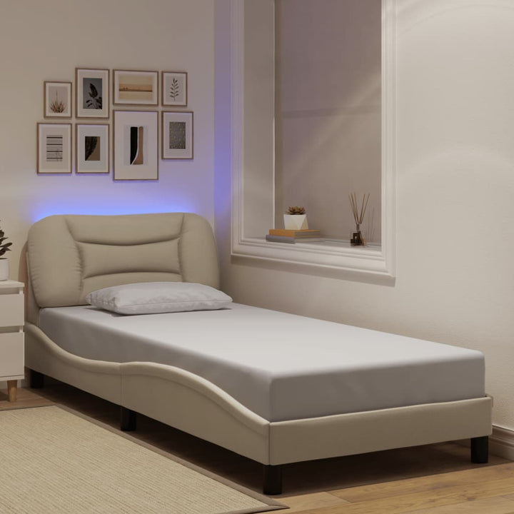 Bed Frame With Led Without Mattress &amp;quot;Hvar&amp;quot; Dark Brown Fabric