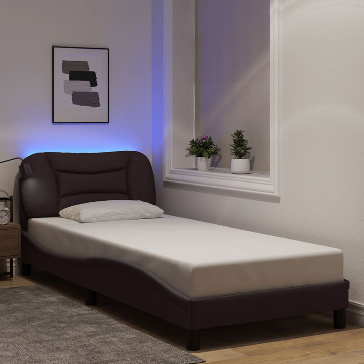 Bed Frame With Led Without Mattress &amp;quot;Hvar&amp;quot; Dark Brown Fabric