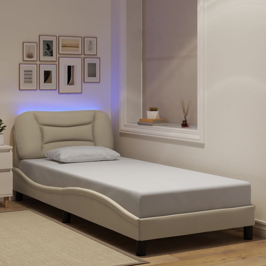Bed Frame With Led Without Mattress &amp;quot;Hvar&amp;quot; Dark Brown Fabric