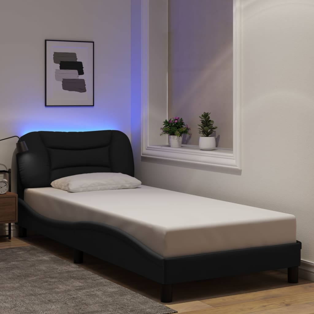 Bed Frame With Led Without Mattress &amp;quot;Hvar&amp;quot; Dark Brown Fabric