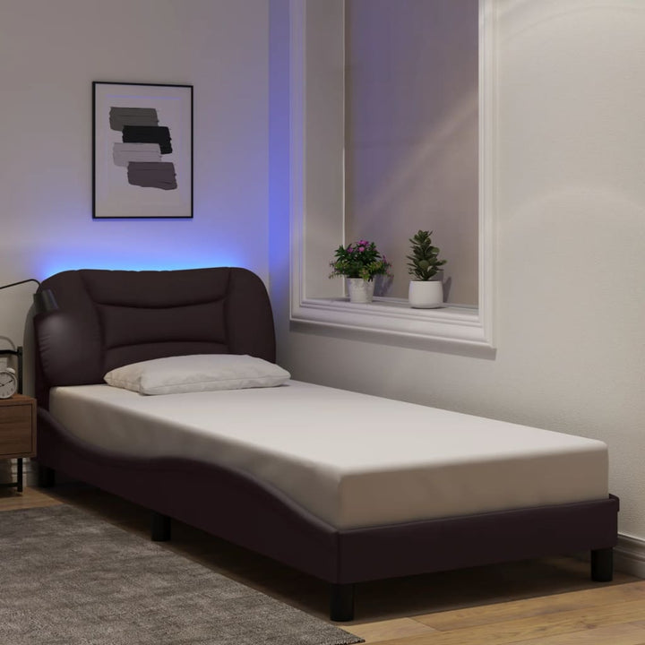 Bed Frame With Led Without Mattress &amp;quot;Hvar&amp;quot; Dark Brown Fabric