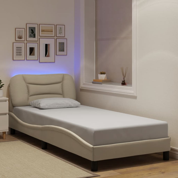 Bed Frame With Led Without Mattress &amp;quot;Hvar&amp;quot; Dark Brown Fabric