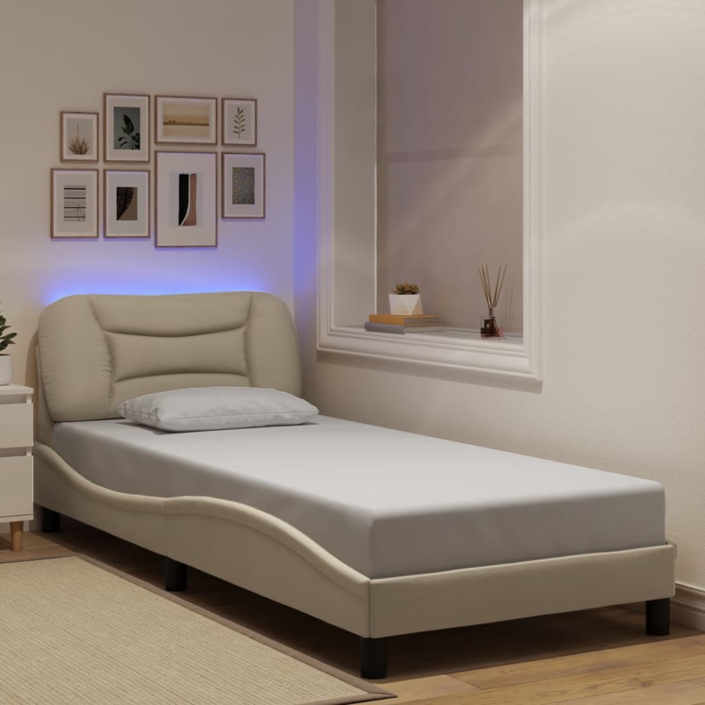 Bed Frame With Led Without Mattress &amp;quot;Hvar&amp;quot; Dark Brown Fabric