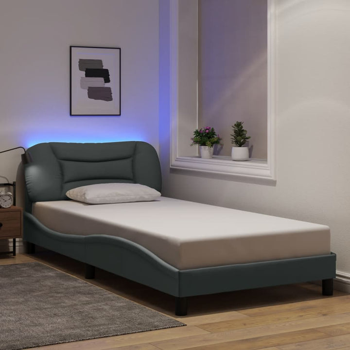Bed Frame With Led Without Mattress &amp;quot;Hvar&amp;quot; Dark Brown Fabric