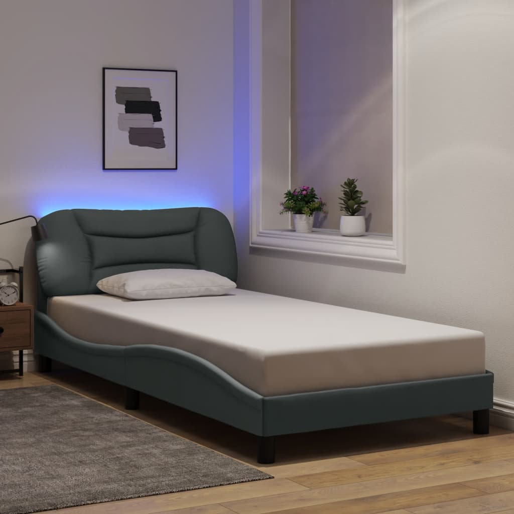 Bed Frame With Led Without Mattress &amp;quot;Hvar&amp;quot; Dark Brown Fabric