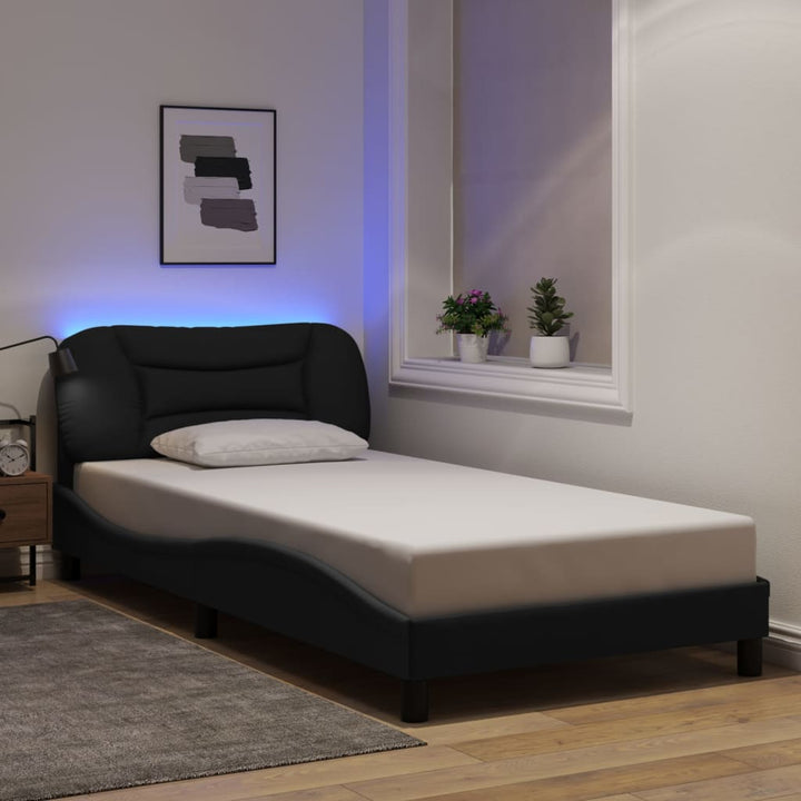 Bed Frame With Led Without Mattress &amp;quot;Hvar&amp;quot; Dark Brown Fabric