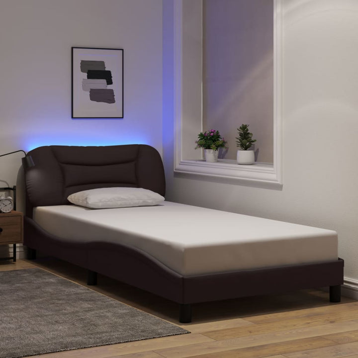 Bed Frame With Led Without Mattress &amp;quot;Hvar&amp;quot; Dark Brown Fabric