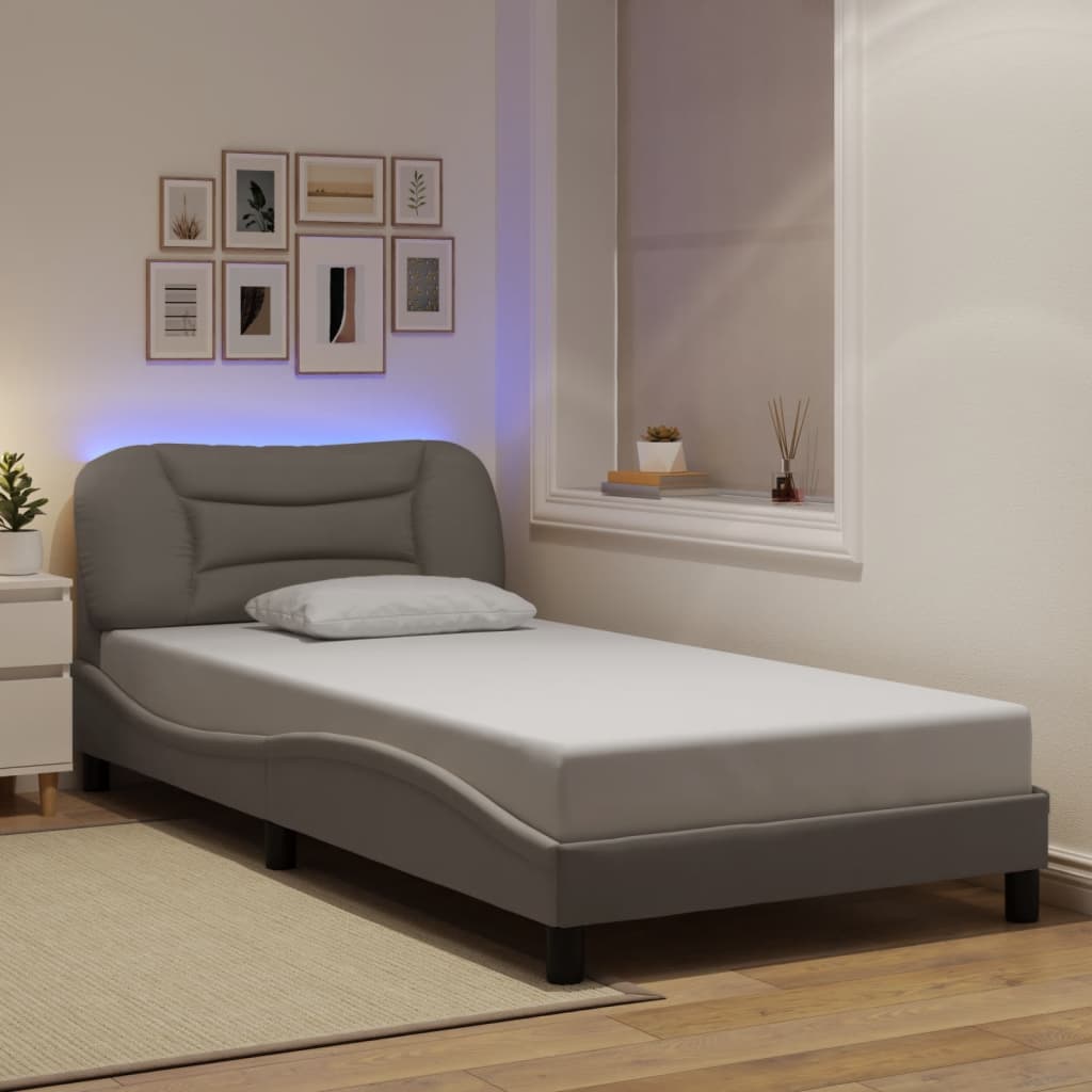 Bed Frame With Led Without Mattress &amp;quot;Hvar&amp;quot; Dark Brown Fabric