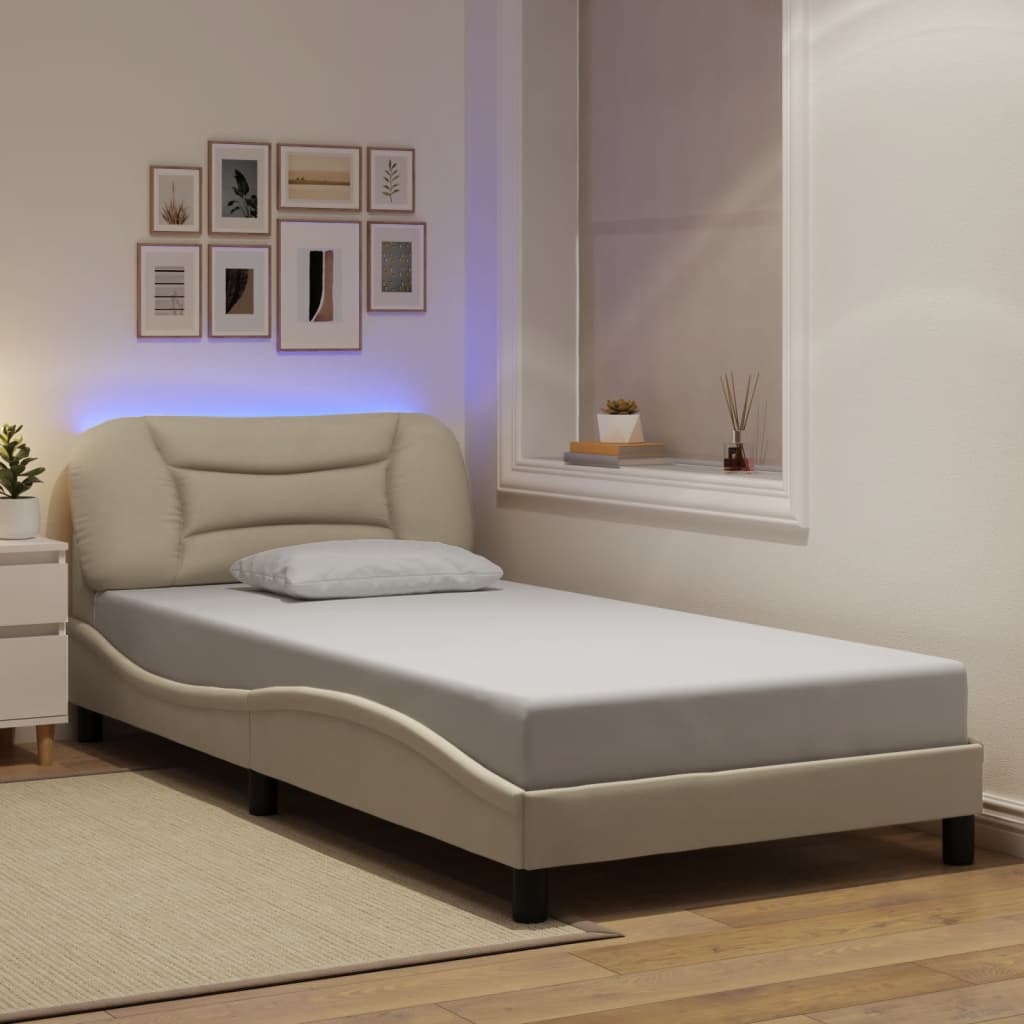 Bed Frame With Led Without Mattress &amp;quot;Hvar&amp;quot; Dark Brown Fabric
