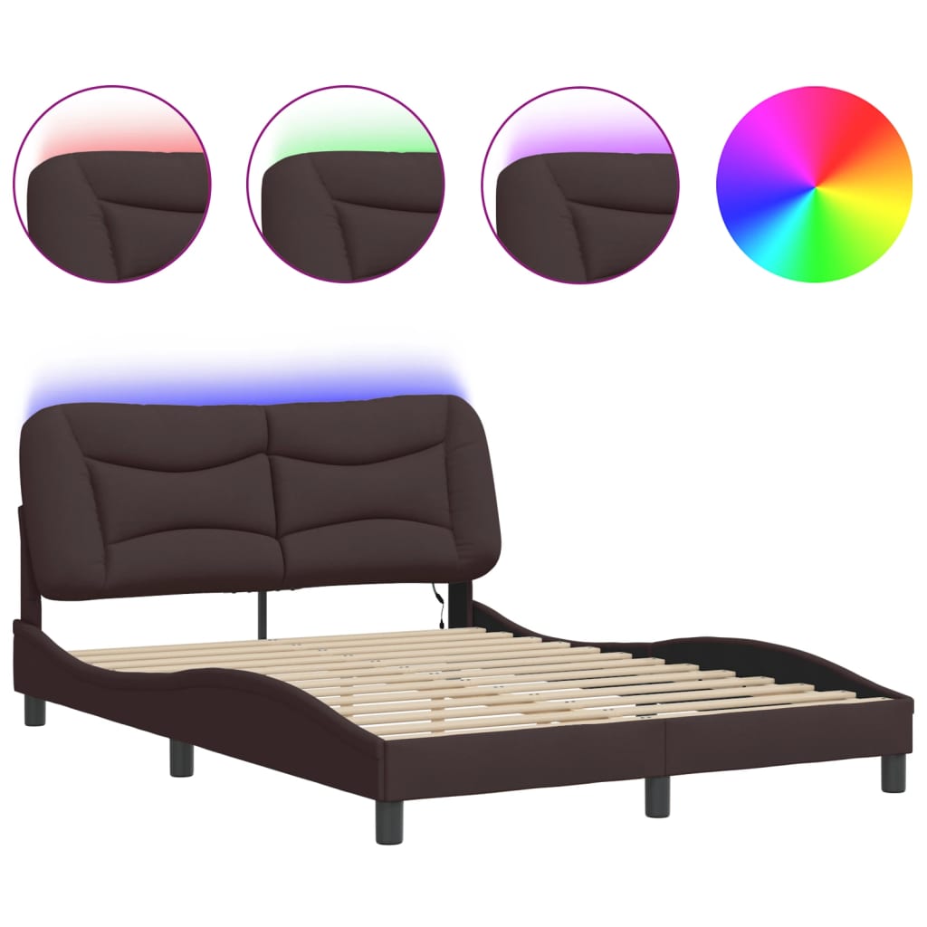 Bed Frame With Led Without Mattress "Hvar" Dark Brown Fabric