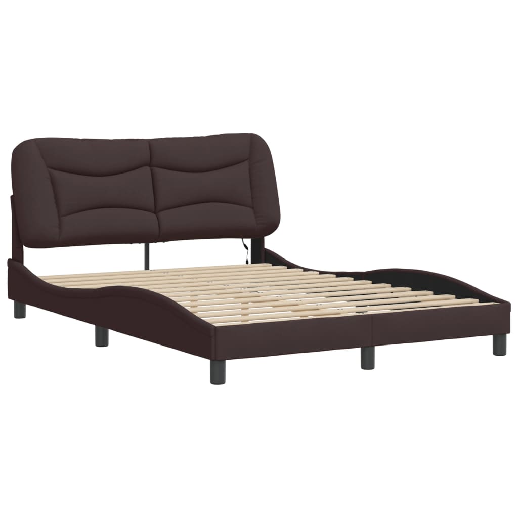 Bed Frame With Led Without Mattress &amp;quot;Hvar&amp;quot; Dark Brown Fabric