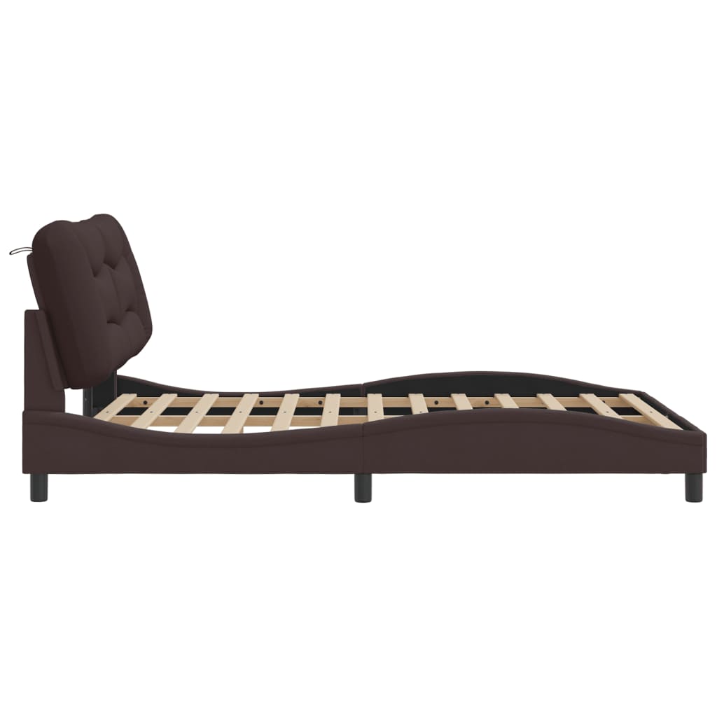 Bed Frame With Led Without Mattress &amp;quot;Hvar&amp;quot; Dark Brown Fabric