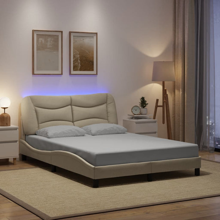 Bed Frame With Led Without Mattress &amp;quot;Hvar&amp;quot; Dark Brown Fabric