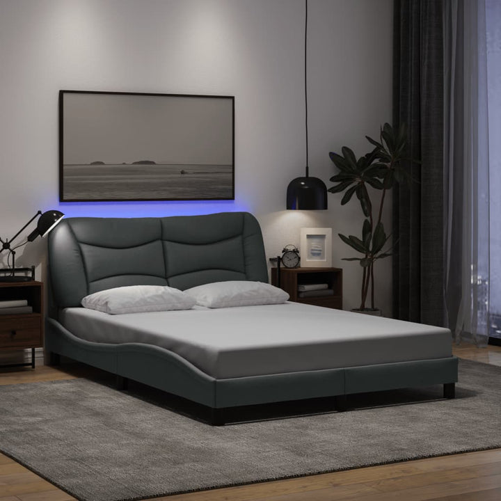 Bed Frame With Led Without Mattress &amp;quot;Hvar&amp;quot; Dark Brown Fabric