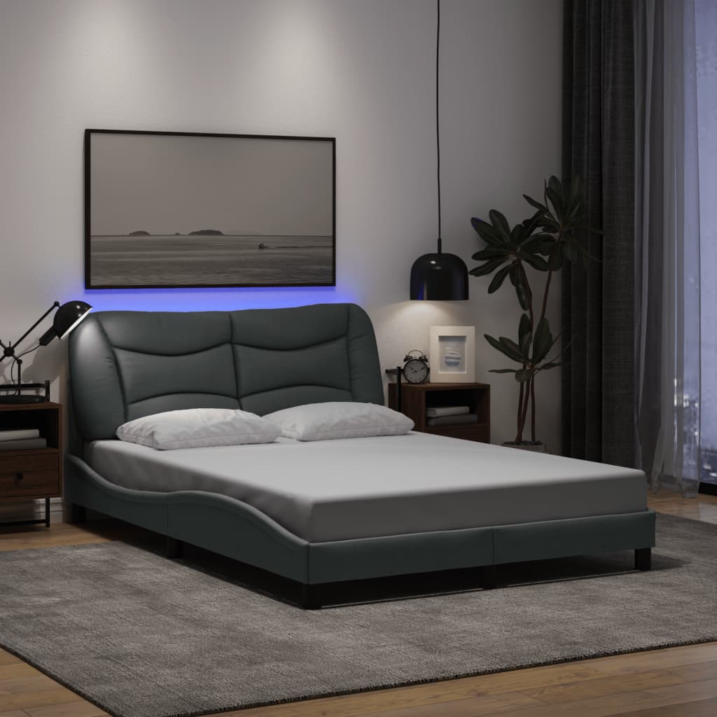 Bed Frame With Led Without Mattress &amp;quot;Hvar&amp;quot; Dark Brown Fabric