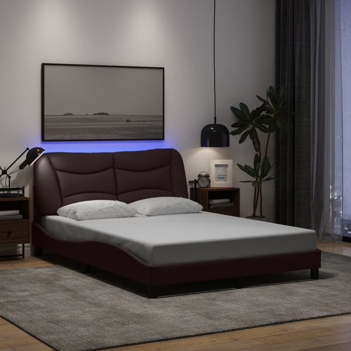 Bed Frame With Led Without Mattress &amp;quot;Hvar&amp;quot; Dark Brown Fabric