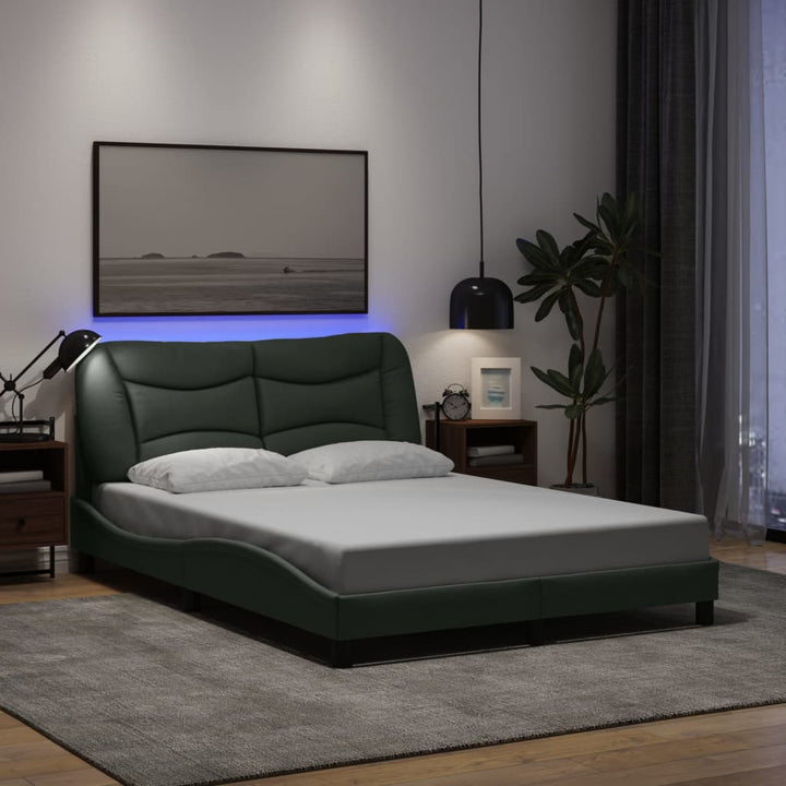Bed Frame With Led Without Mattress &amp;quot;Hvar&amp;quot; Dark Brown Fabric