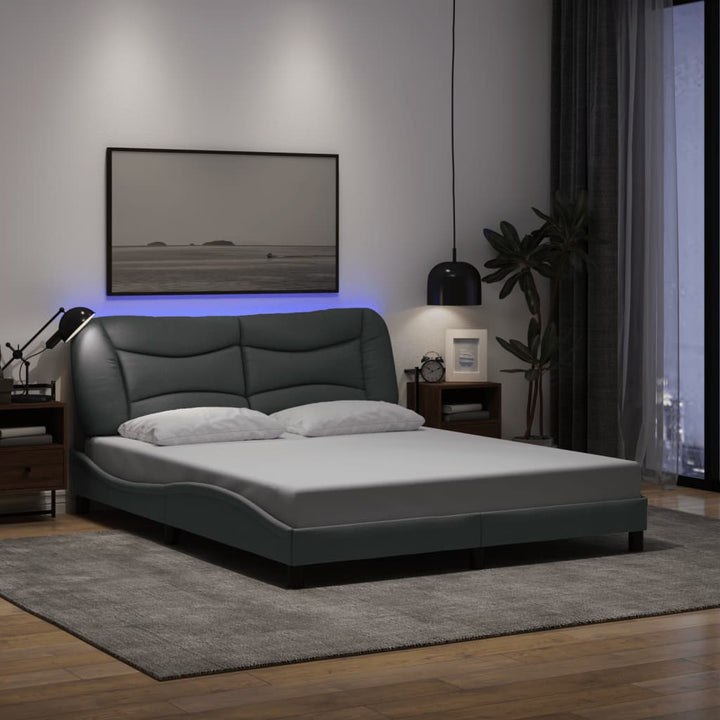 Bed Frame With Led Without Mattress &amp;quot;Hvar&amp;quot; Dark Brown Fabric