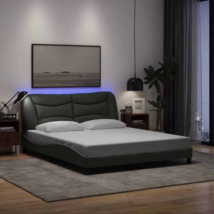 Bed Frame With Led Without Mattress &amp;quot;Hvar&amp;quot; Dark Brown Fabric